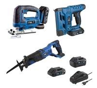 ENG PRO KIT | Seghetto alternativo, Sega a gattuccio, Graffettatrice e Sparachiodi 2 Batterie 2/4.0Ah | Linea Professionale a Batteria