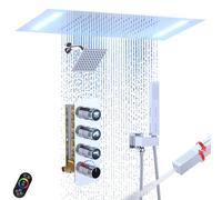 Enga Doppio sistema di soffione doccia, montaggio a soffitto 35,6 x 50,8 cm LED soffione doccia con soffione da parete da 15,2 cm, set doccia con doccetta 2 in 1, tutte le funzioni funzionano