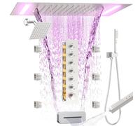 Enga Sistema doccia a soffitto a LED da 35,6 x 50,8 cm con beccuccio per vasca, soffione a cascata con testa da 15,2 cm, 6 getti corpo, 2 in 1, set doccia termostatico, uso simultaneo, nichel