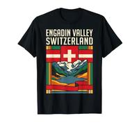 Engadin Valley Svizzera Bandiera Montagne Alpine Vintage Art Maglietta