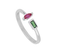 Engagement - Anello da donna in oro bianco 9 K/14 carati, realizzato in laboratorio, con smeraldo, forma rettangolare, regolabile, da donna, 13 (16,9), Smeraldo prodotto in laboratorio