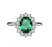 Engagement Ring - Anello di fidanzamento da donna, verde, oro bianco, smeraldo creato con fiore, taglia solida, non placcato, aggiornamento 3.0 per sorella laurea gioielli, 47.5, Oro bianco 9 carati