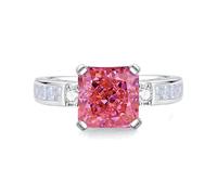 Engagement Ring, Ring Frauen Minimalistisch mit 8X8mm Quadratischem Padparadscha und Moissanit Silber 9K Weißgold Größe 62 (19.7)