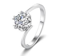 Engagement - Set di anelli da donna a 6 denti solitari rotondi con 1 ct moissanite argento bianco 18 carati, misura 50 (15,9)