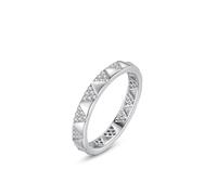 Engagement - Set di anelli da donna a forma di triangolo geometrico, con moissanite rotonda, in oro bianco 14 carati, misura 61 (19,4)