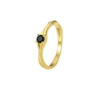 Engagement - Set di anelli da donna, delicato oro sottile, con taglio rotondo, agata in oro giallo, oro giallo 9 K, Onice