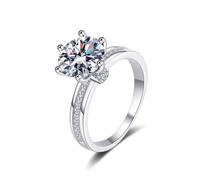 Engagement - Set di anelli da donna in oro bianco, rotondi, mezza eternità, con diamante coltivato da laboratorio a 3 carati, 20 (19,1), Oro bianco 18 carati (750), Diamante coltivato da laboratorio