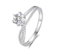 Engagement - Set di anelli per proposte di matrimonio, design intrecciato, con moissanite circolare da 0,5 carati, in oro bianco 14 carati, misura 60 (19,1)