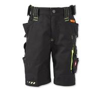 Engelbert Strauss Pantaloncini per bambini e.s.Motion 2020 - Robusti pantaloncini da esterno con molte tasche e cuciture rinforzate, Nero/giallo avverso/arancio, 134-140