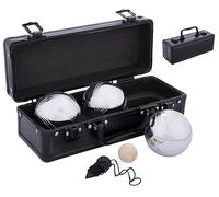 Engelhart - 010124 - Set di Bocce da Gioco in Metallo con Custodia in Alluminio Nero - 3 Bocce da 74 mm, 720 g ciascuna - Gioco da Giardino e Esterno