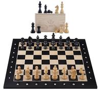 Engelhart - 170497 - Grande set scacchi di lusso nero da 50 cm con coordinate - Scacchiera intarsiata in legno d’acero - Pezzi scolpiti e zavorrati - Dai 6 anni