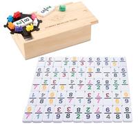 Engelhart - 250126 - Domino Mexicano Train in versione compatta premium - Doppio 9 con numeri - 55 tessere da 8 mm + 8 trenini - Gioco da tavolo familiare - 2-4 giocatori - Dai 3 anni in su