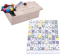 Engelhart - 250127 - Domino Treno Messicano D9 Piccolo Modello - 55 Pezzi di Domino Spessi 9 mm + 8 Treni Colorati - Stazione - 2 a 4 Giocatori