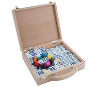 Engelhart - 250150 - Domino Treno Messicano D12 - Valigetta in Legno - 91 Pezzi di Domino + 8 Treni Colorati + Stazione - 2 a 8 Giocatori