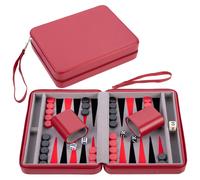 Engelhart - 250500 - Backgammon da Viaggio 9" in Custodia Rossa con Cerniera - Interno in Feltro Grigio/Nero/Rosso - Accessori Inclusi