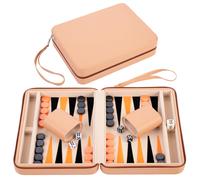 Engelhart - 250501 - Backgammon da Viaggio 9" in Astuccio Beige, Arancione e Nero - Gioco da Tavolo Tascabile