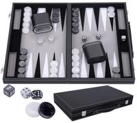 Engelhart - 250506 - Backgammon di Lusso 15" (38 cm) Grigio - Valigetta in Similpelle con Interno in Feltro - Dadi e Pedine Madreperlate + 2 Bicchieri - Gioco di Strategia