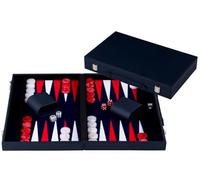 Engelhart-250561 - Backgammon 18 Pollici (46,7 cm) Valigetta Lusso Similpelle Rossa/Bianca - Tavolo Intarsiato - Aperto 56,4 × 46,7 cm - Pedine Rosse/Bianche - Dadi e Bicchieri - Gioco Classico