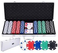 Engelhart - 320915 - Set da Poker - Valigetta in Metallo Argentato con 500 Gettoni (11,5 g), 2 Set di Carte, 1 Bottone da Croupier, 5 Dadi