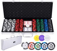 Engelhart - 320920 - Set da Poker - Valigetta in Metallo Argentato con 500 Gettoni (14 g) Piccole Messe (1 a 100), 2 Set di Carte, 3 Bottoni da Croupier, 5 Dadi