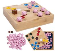 Engelhart-350444 - Gioco del Maialino - Gioco da Tavolo Familiare - Scatola in Legno di Bambù - 60 Maialini in Silicone + 2 Dadi + Regole - Divertente per Bambini e Adulti