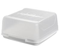 Engelland - Piccola scatola per il trasporto della torta rettangolare con manico, coperchio e chiusura a doppio clic, colore: bianco/trasparente, lunghezza 27,5 cm x larghezza 26,5 cm x altezza 12,5