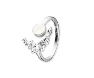 Engelsrufer Anello da donna aperto in argento Sterling - tempestato di 7 zirconi - regolabile - senza nichel, Argento sterling, Pietra di luna
