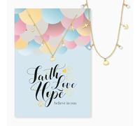 Engelsrufer Biglietto di auguri Faith Love Hope con collana in acciaio inox oro - fede amore speranza - biglietto & catena regalo significativo