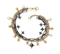 Engelsrufer Bracciale da donna boho in argento sterling nero e dorato, con ciondolo a stelle e perle, regolabile in due lunghezze, senza nichel, 17 cm, Acciaio inossidabile, Nessuna pietra preziosa