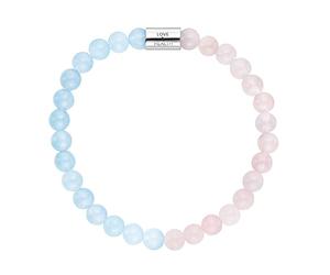 Engelsrufer Bracciale da donna elasticizzato in argento sterling con 28 vere pietre preziose, quarzo rosa e agata blu, incisione Love & Health, senza nichel, taglia: S, 17 cm, Argento sterling,