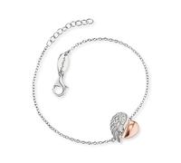 Engelsrufer Bracciale da donna in argento sterling e ciondolo a forma di ali di cuore, decorato con tre zirconi bianchi, chiusura a moschettone, lunghezza regolabile, senza nichel