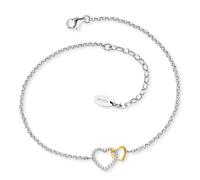 Engelsrufer Cavigliera da donna bicolore in argento sterling con ciondolo a forma di cuore, chiusura a moschettone, regolabile in due lunghezze, senza nichel, dimensioni: 22 + 5 cm, 22+5cm, Argento