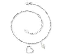 Engelsrufer Cavigliera da donna in argento sterling con ciondolo a forma di cuore e perla, chiusura a moschettone, regolabile in due lunghezze, senza nichel, dimensioni: 22 + 5 cm, 22+5cm, Argento