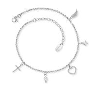 Engelsrufer Cavigliera da donna in argento sterling con zirconi, perla e ciondolo, chiusura a moschettone, lunghezza regolabile, senza nichel, dimensioni: 22 + 5 cm, 22+5cm, Argento sterling, Zirconia