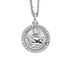 Engelsrufer Collana con ciondolo a forma di angelo a forma di cuore, in argento Sterling con ciondolo in argento, chiusura a moschettone, lunghezza regolabile, senza nichel, 38, Argento sterling