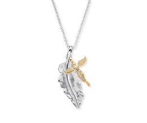 Engelsrufer Collana da donna in argento 925 con ciondolo a forma di piuma d'argento e angelo d'oro, ERN-FEDER-ANGEL-BIG, 50 cm, Argento sterling, Nessuna pietra preziosa
