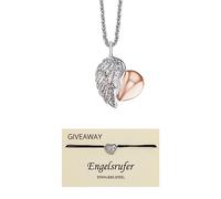 Engelsrufer Collana da donna in argento sterling con ciondolo a forma di ali di cuore con zirconi e chiusura a moschettone, regolabile in due lunghezze, senza nichel, adatto per chi soffre, 44 cm,