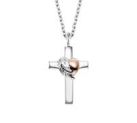 Engelsrufer Collana da donna in argento sterling con ciondolo a forma di croce e ali a forma di cuore, bicolore regolabile, lunghezza 44 cm, Länge 40 + 4 cm, Argento sterling, Nessuna pietra preziosa