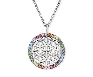 Engelsrufer Collana da donna in argento sterling con ciondolo a forma di fiore della vita, tempestata di zirconi, chiusura a moschettone, lunghezza regolabile, senza nichel, 21mm, Argento sterling
