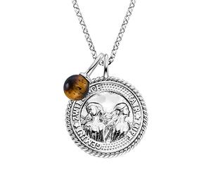 Engelsrufer Collana da donna in argento sterling e ciondolo con segno zodiacale Gemelli - tempestato di 3 zirconi e un ciondolo in pietra occhio di tigre, lunghezza: 50 cm, Länge 42 + 4 + 4 cm,