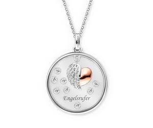 Engelsrufer Collana in vetro con ali a forma di cuore bicolore per donna, in argento sterling 925, con zirconi, chiusura a moschettone, lunghezza: 42 + 4 + 4 cm, 50 cm, Argento sterling, Zirconia