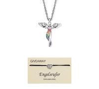 Engelsrufer ERJC-HEARTWING - Collana da donna in argento sterling con ciondolo a forma di angelo muticolo, chiusura a moschettone, con bracciale a forma di ali di cuore in acciaio inox, misura