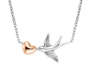 Engelsrufer ERN-LOVE-BIR - Collana da donna in argento Sterling con cuore e rondine, chiusura a moschettone, senza nichel, 40 + 4 cm, 50 cm, Argento sterling, Nessuna pietra preziosa
