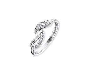 Engelsrufer ERR-TWING-ZI - Anello da donna in argento sterling 925 con ali d'angelo e zirconi, misura regolabile, misura unica, Argento sterling, Zirconia cubica