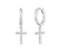 Engelsrufer Orecchini a cerchio da donna con ciondolo a croce in argento sterling, con 32 zirconi bianchi, chiusura a clip, senza nichel, 1 Paar, Argento sterling, Zirconia cubica