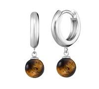 Engelsrufer Orecchini a cerchio da donna in argento Sterling con pietra potente, chiusura a incastro, senza nichel, Ø13 mm, Argento sterling, Occhio di tigre