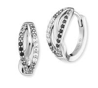 Engelsrufer Orecchini a cerchio da donna Yin Yang Infinity, in argento Sterling, con 44 zirconi bianchi a neri, chiusura a clip, senza nichel, 1 Paar, Argento sterling, Zirconia cubica