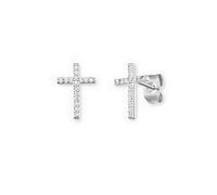 Engelsrufer Orecchini da donna a forma di croce, in argento sterling, tempestati di 32 zirconi bianchi, chiusura a scatto, senza nichel