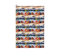 ENGhjes Asciugamano da golf da 61 x 40,6 cm con stampa di barche sul lago di montagna con moschettone per la pulizia conveniente