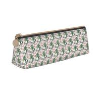 ENGhjes Astuccio in pelle con stampa di fenicottero rosa con piante grasse, grazioso astuccio con cerniera, per ragazzi e ragazze, regalo per il rientro a scuola, bianco, Taglia unica, Astuccio per